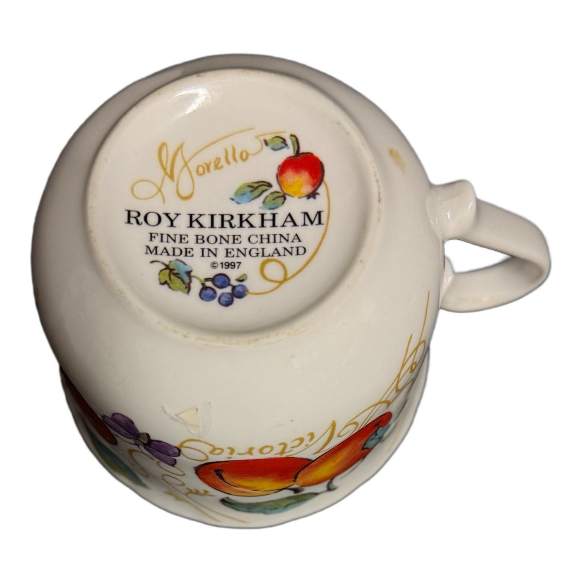 Roy Kirkham Morello Bone China Cup & Saucer England 1997 Fruit Vtg Rare