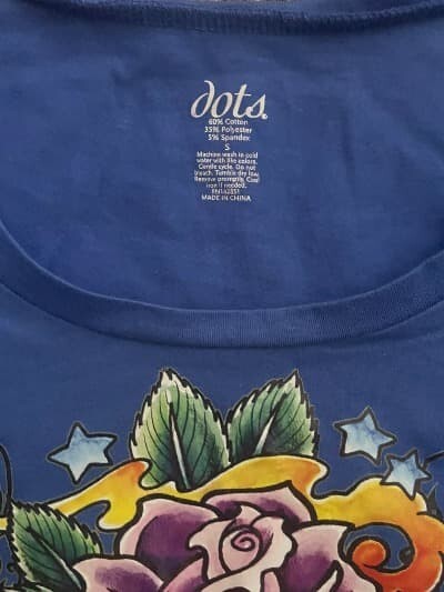 Dots T-Shirt Forever Woman Blue Top Cap Sleeves SM. Floral