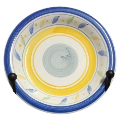 Gibson Everyday Amano Salad Plates Set of 4 7 5/8” D Blue Yellow Bands Leaves