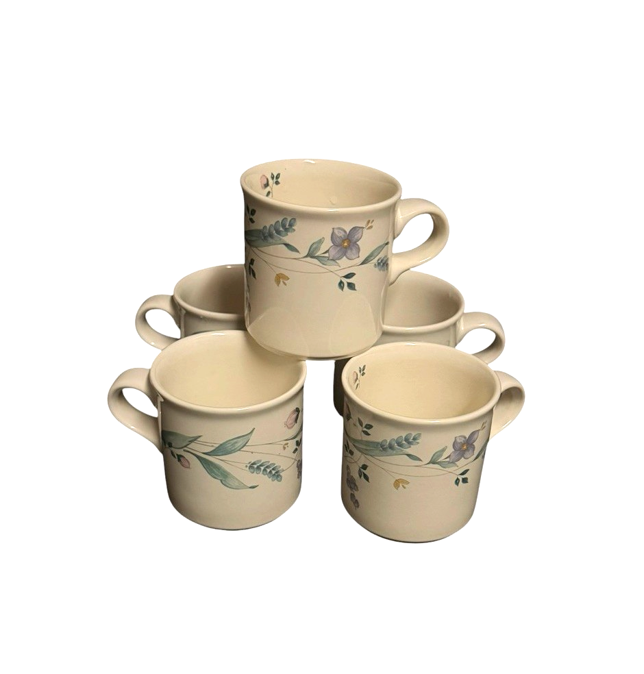 Pfaltzgraff April Coffee Mugs Cups Set of 5 Stoneware Floral Vintage USA