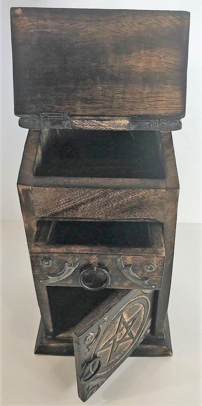 Vintage Look Mango Wood Jewelry Box Organizer Hand-Carved Treasure Chest 8.5" H