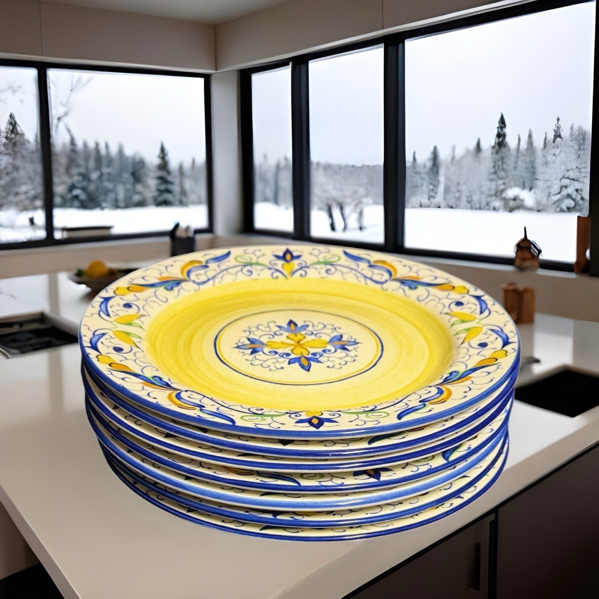 Pier 1 Mirandela Dinner Plates Set of 7 Hand Painted Earthenware Portugal 11”D