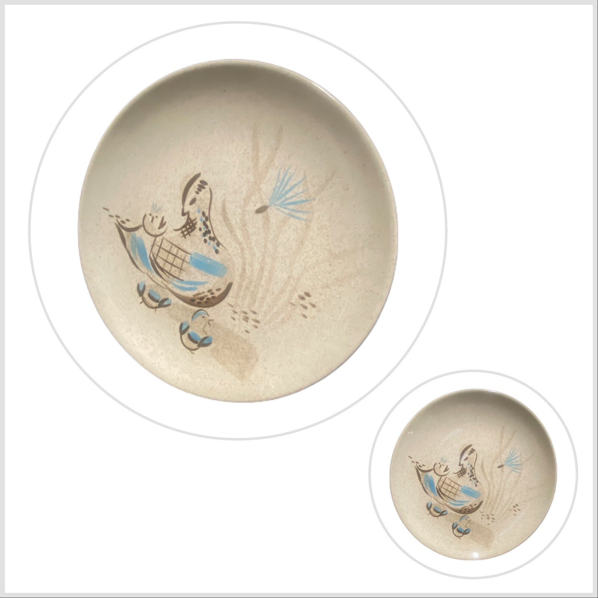 Vintage RED WING Dinner Plates Bob White Quail Stoneware Mid Century 10 3/4”D