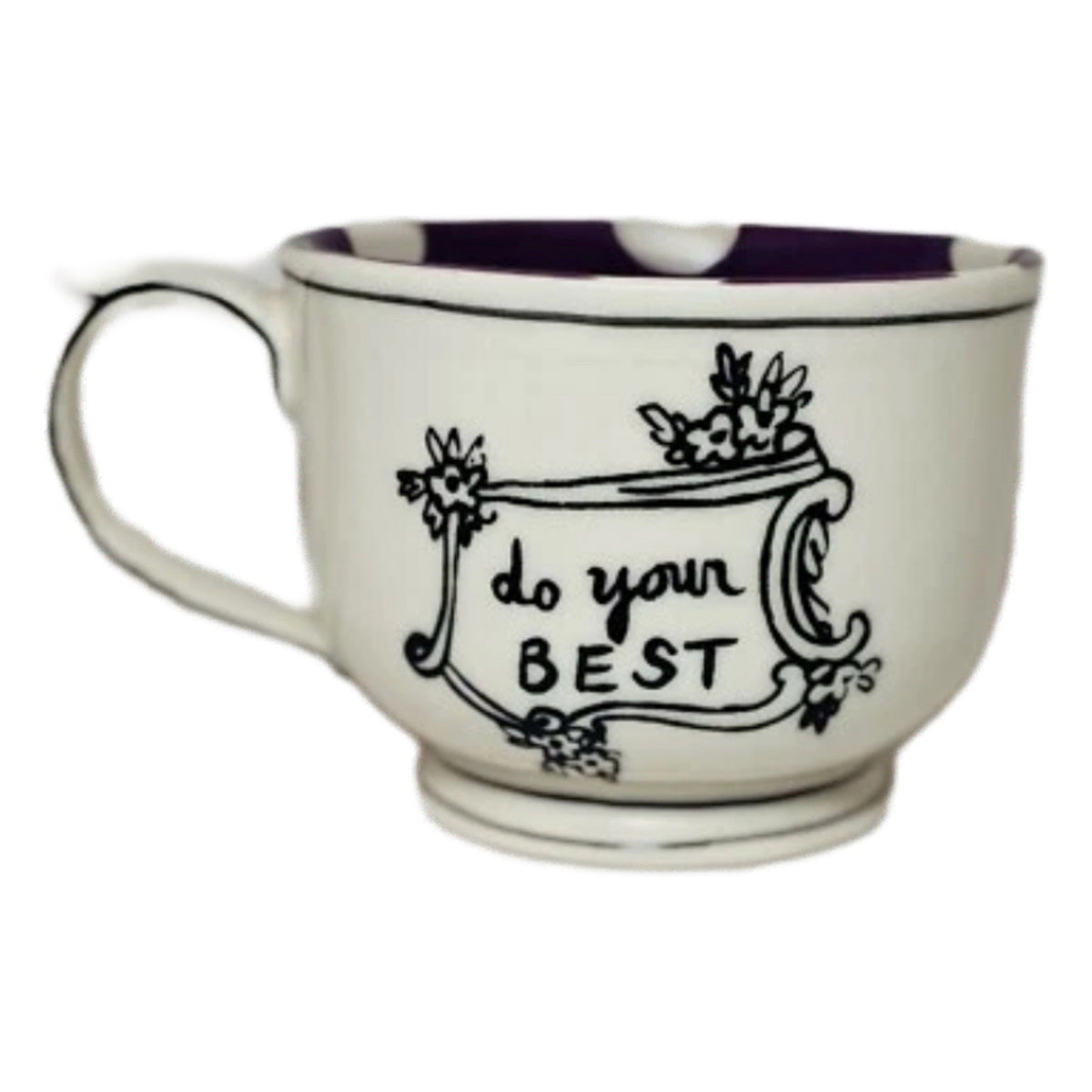 Anthropologie Molly Hatch “Do Your Best” 12 oz Mug Purple Polka Dot Coffee Cup