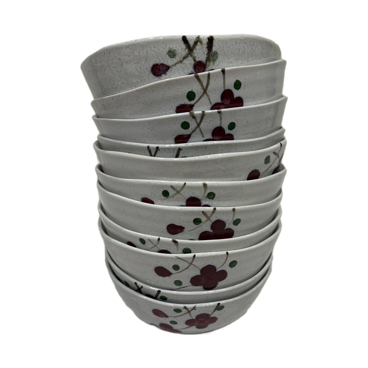 Vintage KoTo 11-Medium Bowls Rice Noodle Soup Cups Ceramic Japan Red Blossom