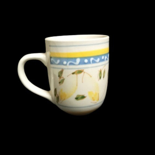 Gibson Designs CONCORDIA 3-Mugs 9 oz Blue Yellow Fruit Band Ceramic Coffee Cup
