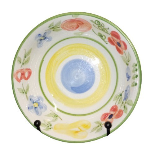 Gibson Designs BOUNTIFUL Coupe Cereal Bowl 6” D Yellow Blue Circle Floral Fruit