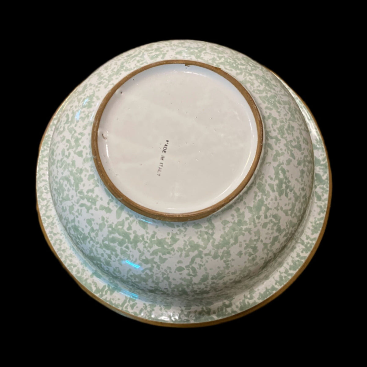 Rare Italian Serving Bowl Spongeware Pasta Salad Pottery Stoneware Dish 12.5”D