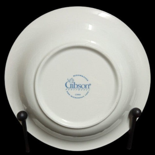 Gibson Designs HOME VALLEY 2-Soup Bowls 8” D Lilac Squares Flowers On Rim