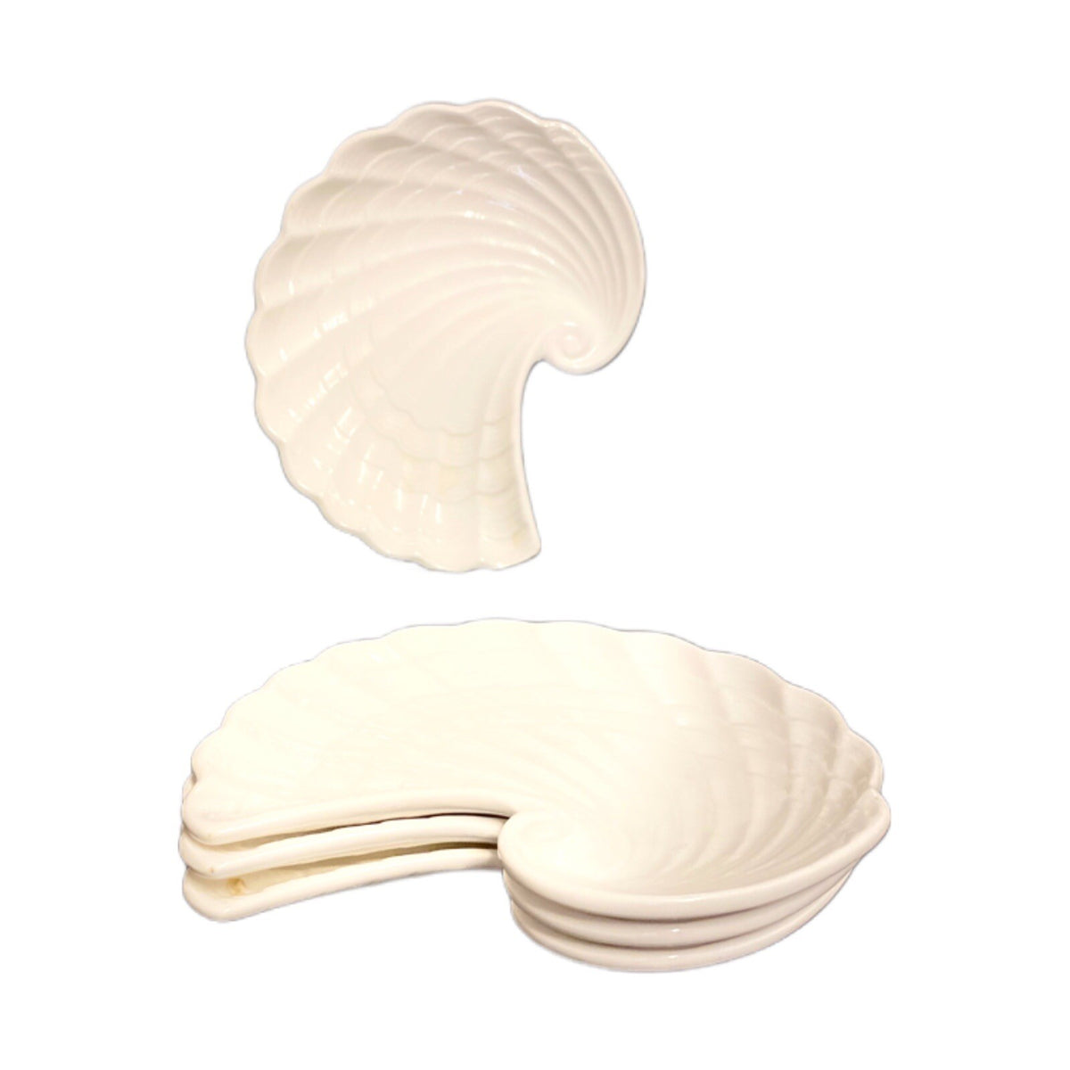 Vintage SHAFFORD Original 4-White Seashell Shaped Dish Plates Ceramic Trinket