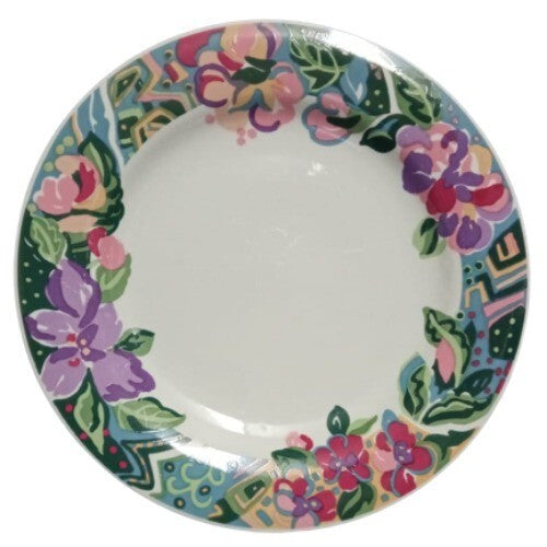 Vintage Gibson Designs PACIFIC 3-Dinner Plates Ceramic Pink Purple Flower