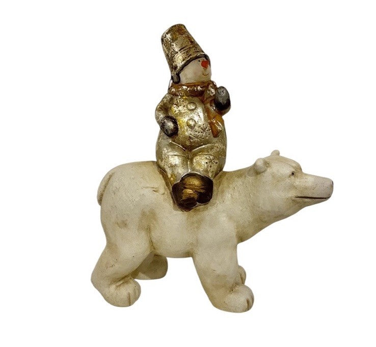 Vintage SEYMOUR MANN Snowman Riding On Polar Bear Winter Ceramic Home Accent 9"H