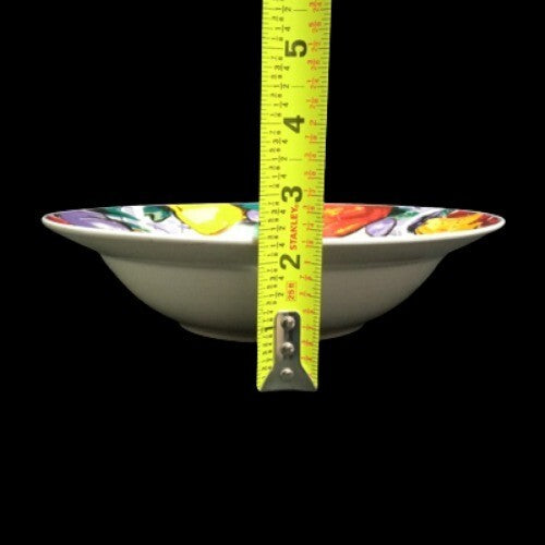 Gibson Designs CORNUCOPIA FRUIT Serving Bowl 9 ½”D Apple Pear Cherry Plum Border
