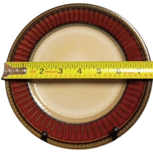 Gibson Elite ARTISTE RED 4-Salad Plates 7 5/8” D Red Brown Rim Ribbed and Dots