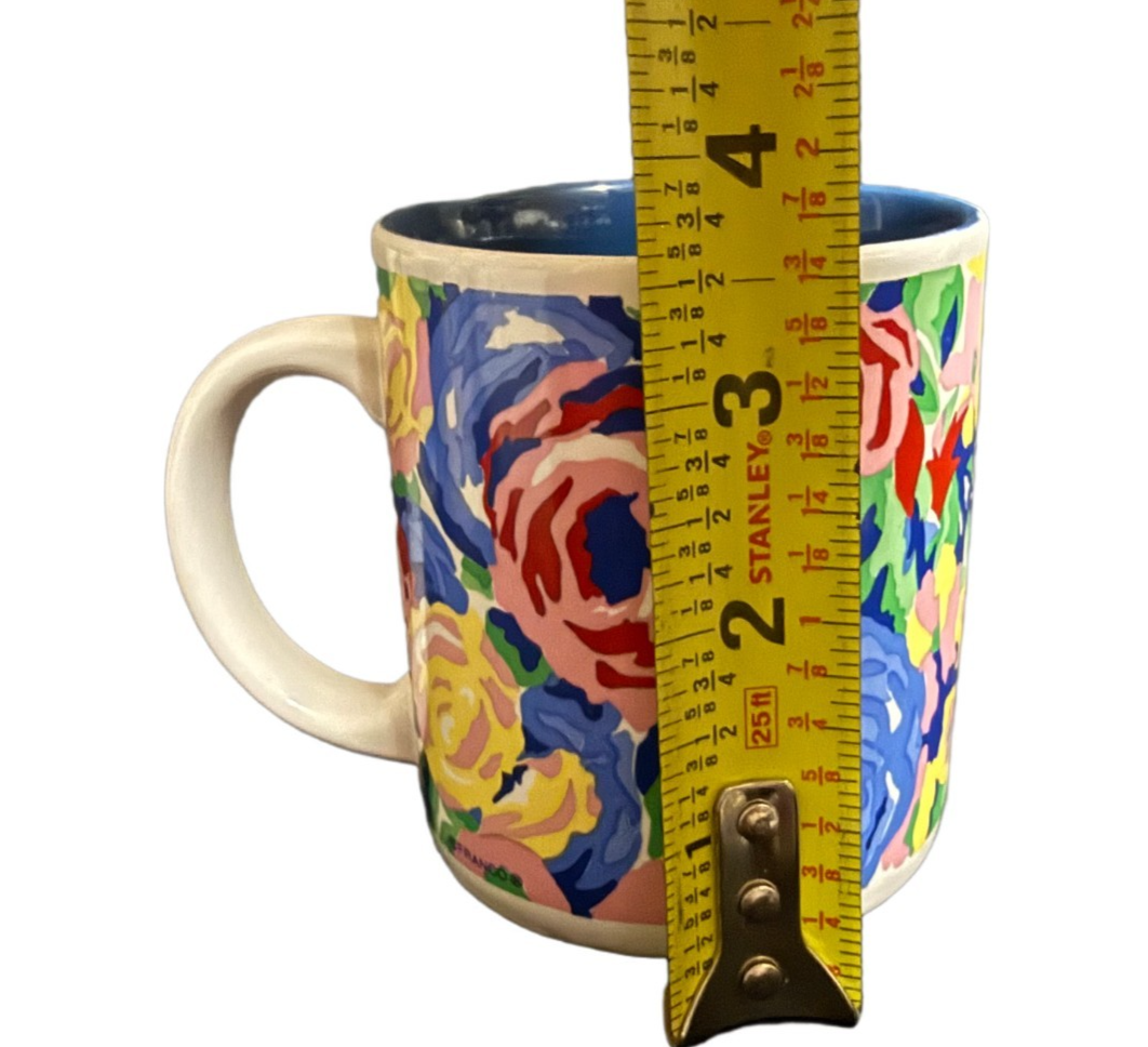 KIC Franco Hand Painted Style Floral Coffee Mugs Set 4 Blue Interior Korea 10 oz