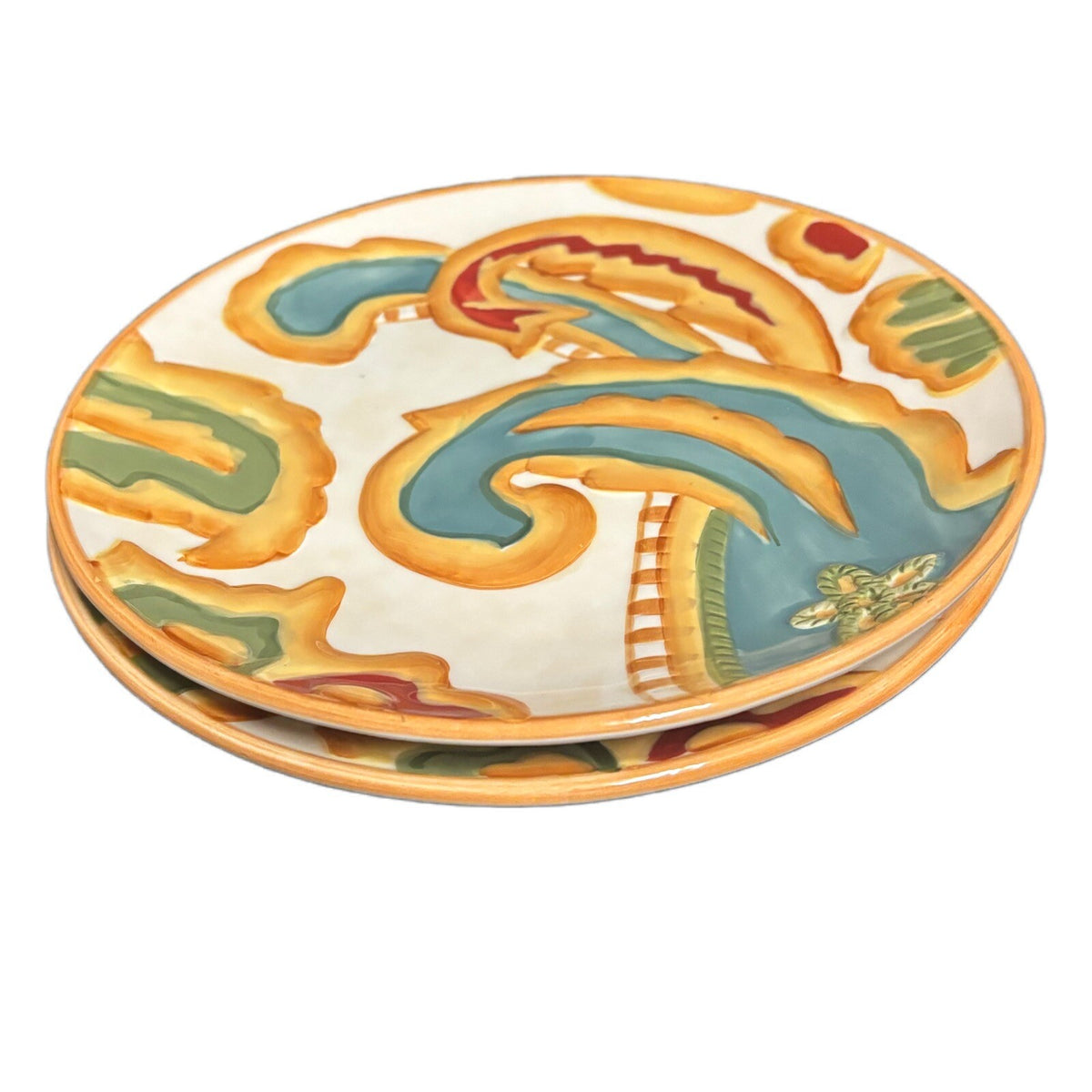Fitz And Floyd 2-Salad Plates CARISSA PAISLEY Embossed Luncheon Dessert Dish