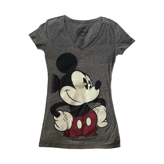 Disney Mickey Mouse Gray V-Neck T-Shirt Women’s Small Graphic Tee Classic S