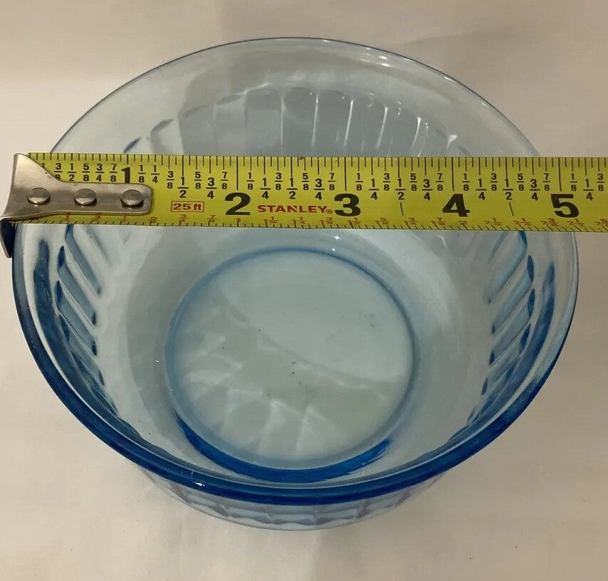 Vintage Fortecrisa Blue Azure Ice Blue 4 Glass Ribbed Bowls Mexico Forte Crisa