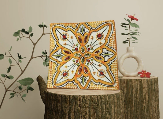 Handmade Moroccan Orange Pottery 4-Plates 6.5” D Square Salad Bread Appetizer