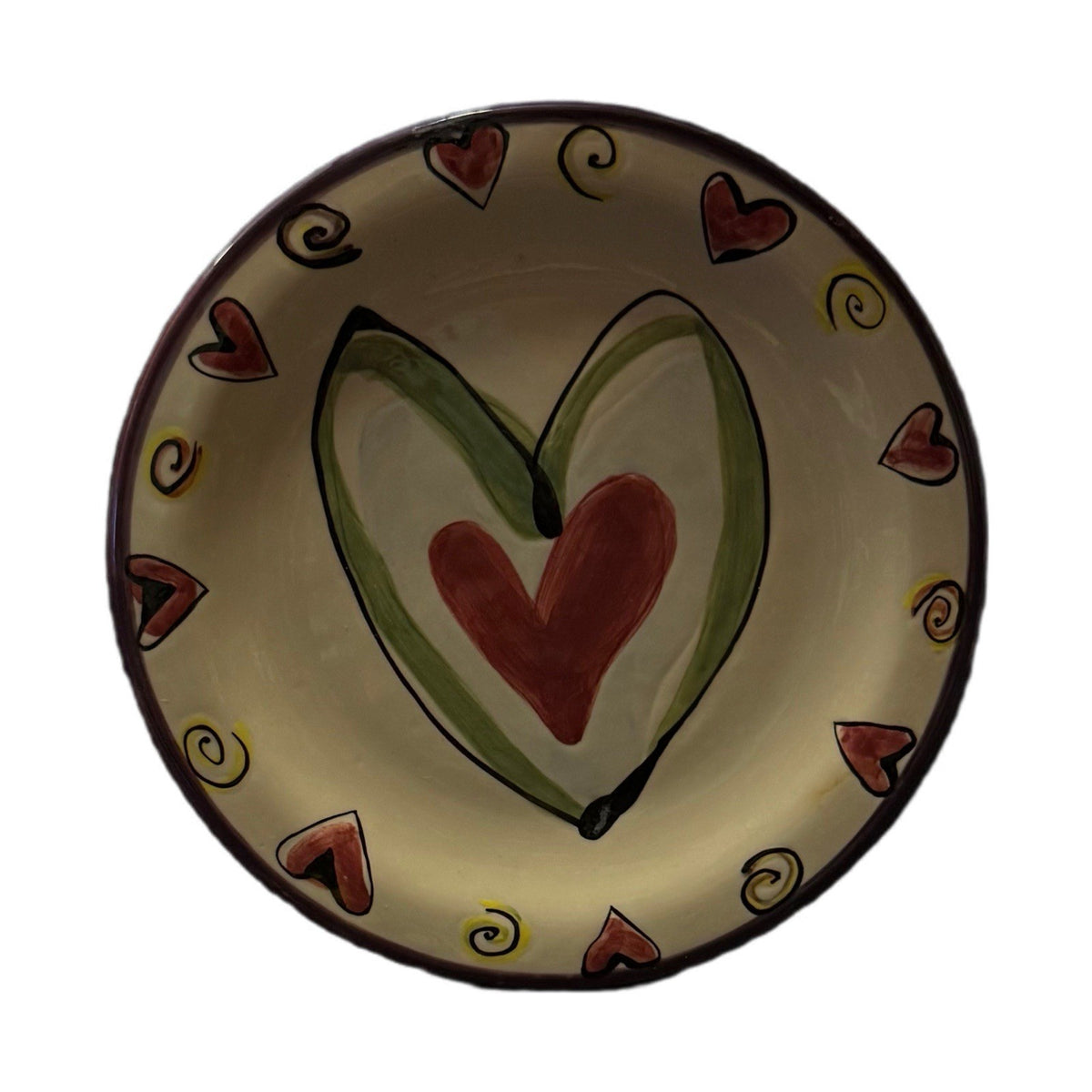 TIKA Home ETC Hand Painted Heart Plates Set of 4 Colorful Ceramic 8.5” EUC