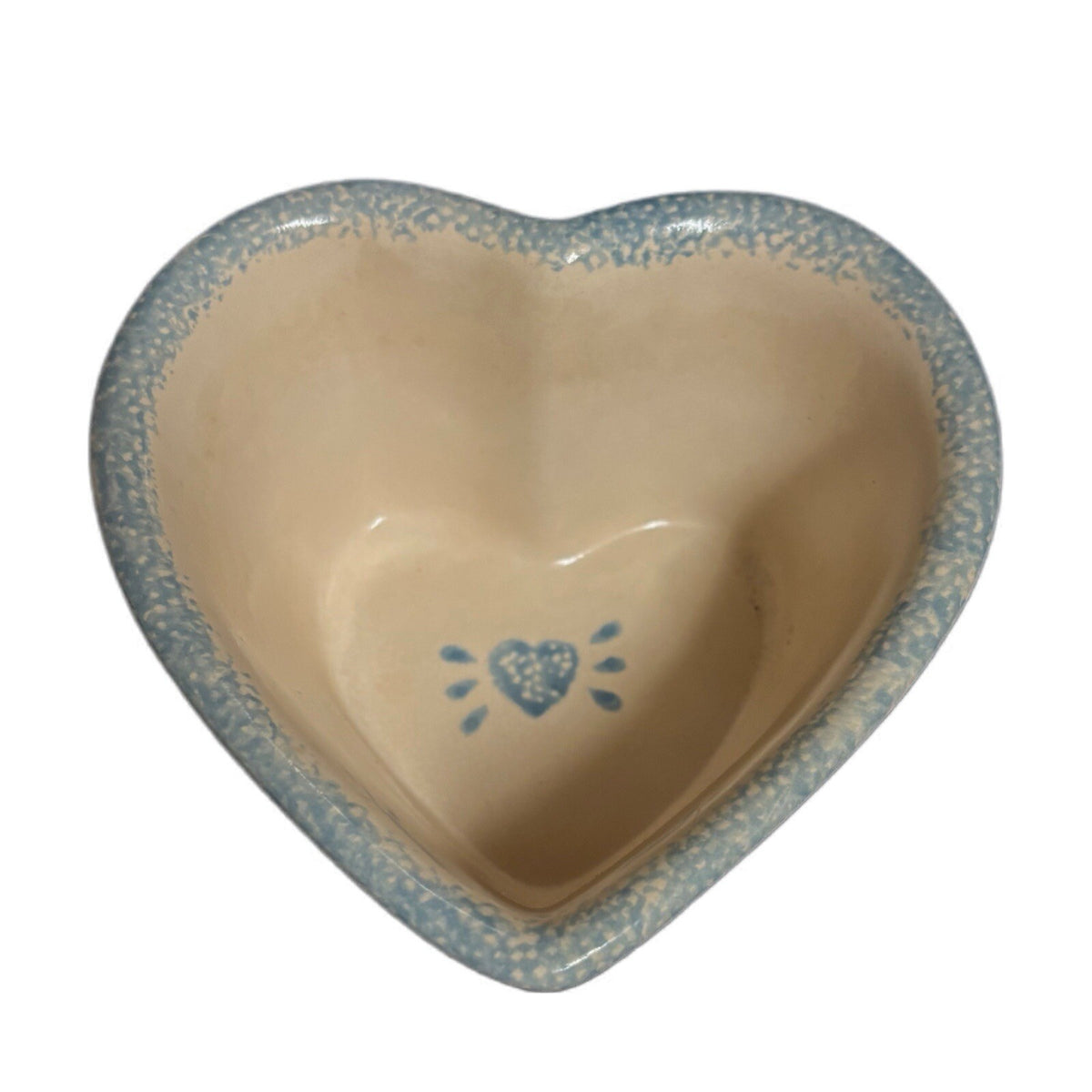 Vintage 1996 ABC Heart Shaped Deep Nesting Bowl Blue Spongeware Trim & Hearts