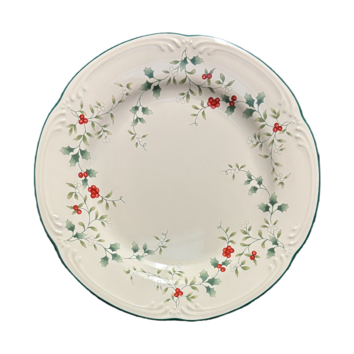 Pfaltzgraff WINTERBERRY 5-Dinner Plates Holly & Berries White Dinnerware