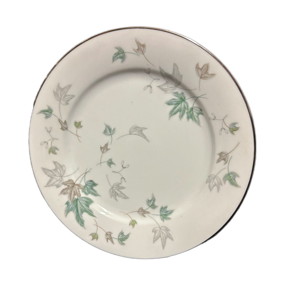 Noritake Greenwood 4-Salad Plates Dessert Dishes # 5769 Leaves Silver Trim Japan