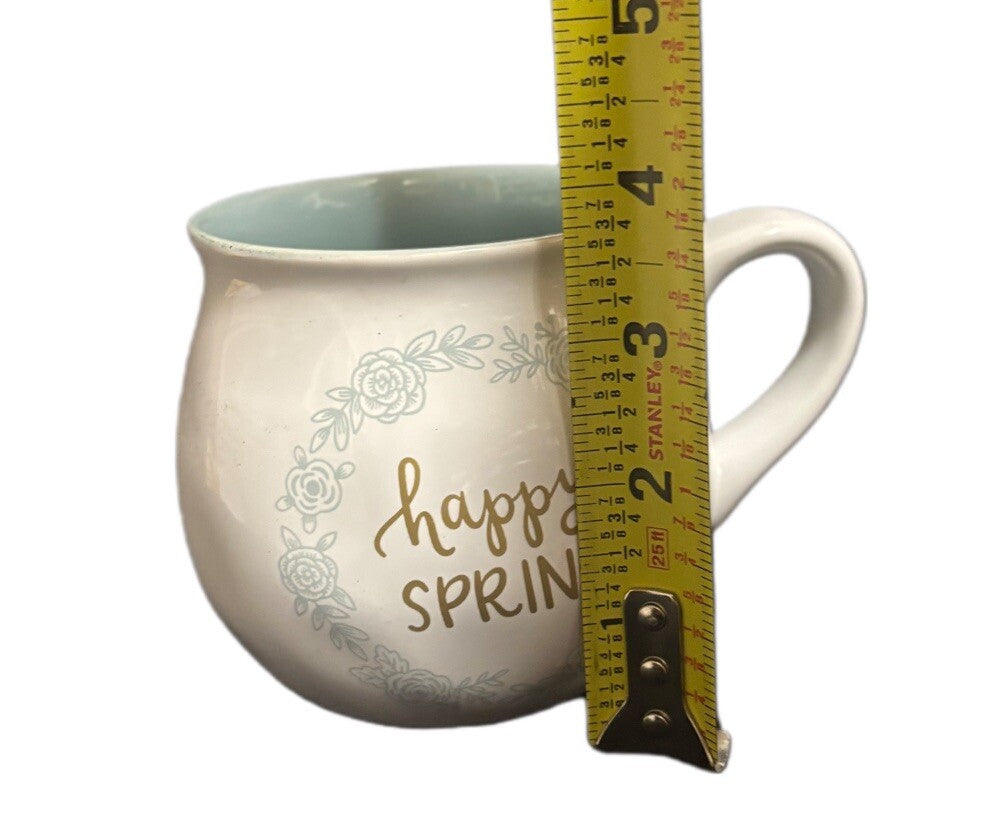 Threshold Mug HAPPY SPRING Coffee Tea Cup Target Stoneware White Gold Blue