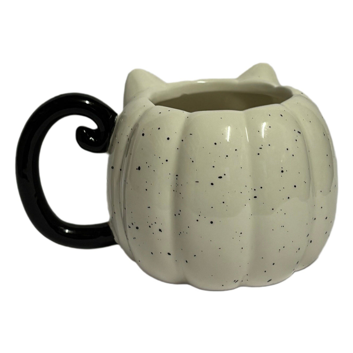 ECCOLO Mug Black & White Speckled Pumpkin Cat Coffee Tea 3D Face & Tail Handle