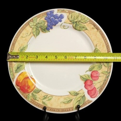 Gibson Designs FRUIT GROVE 4-Dinner Plates Cherries Grapes 10 ¾”D White & Fruits