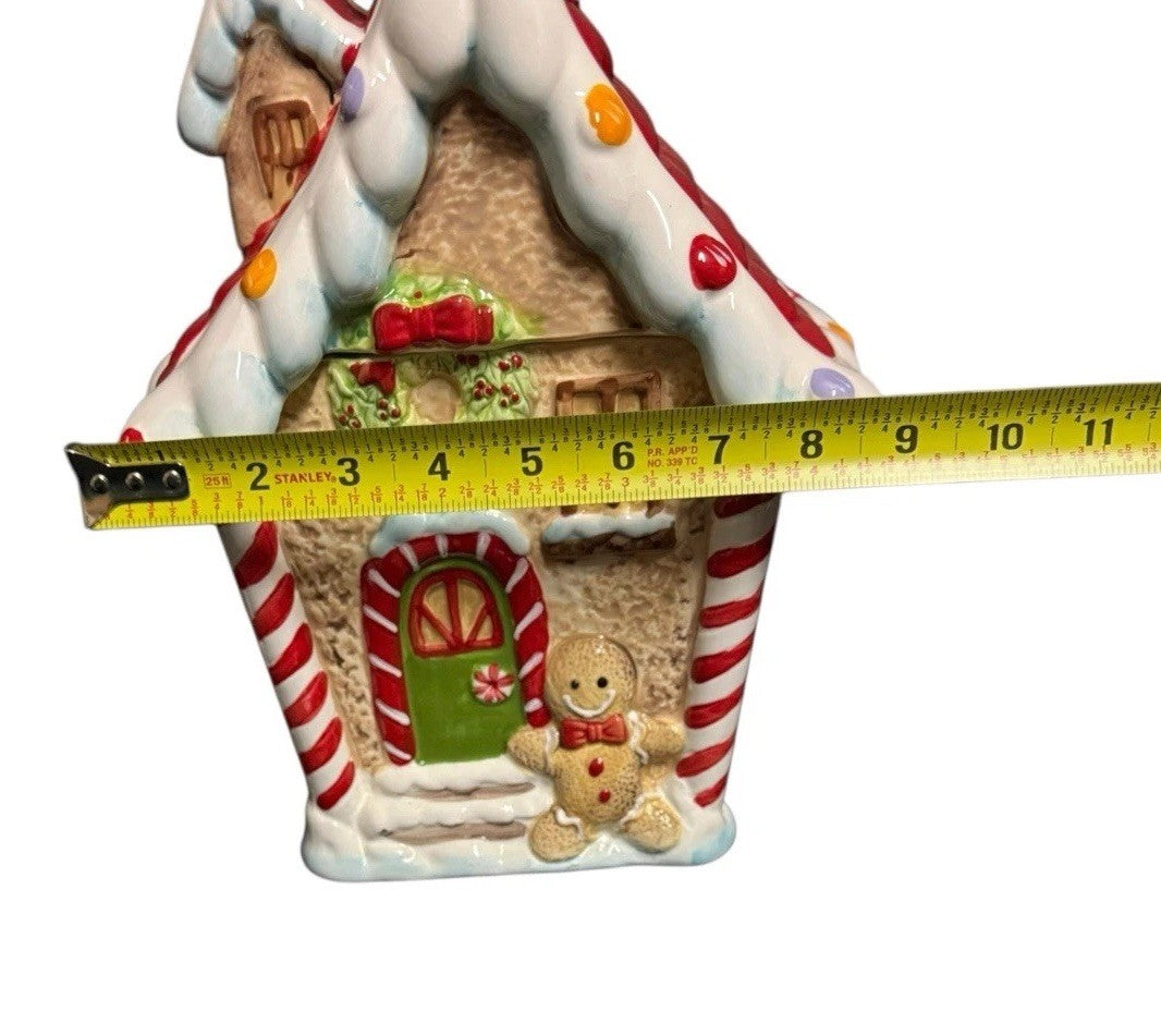 Sleigh Bell Bistro Gingerbread House Ceramic Cookie Jar Christmas Decor