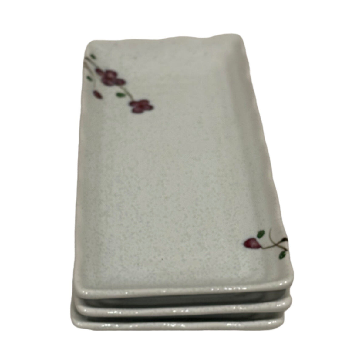 Vintage KoTo 3-Appetizer Plates Red Flower Blossom Ceramic Japan Rectangle Tray