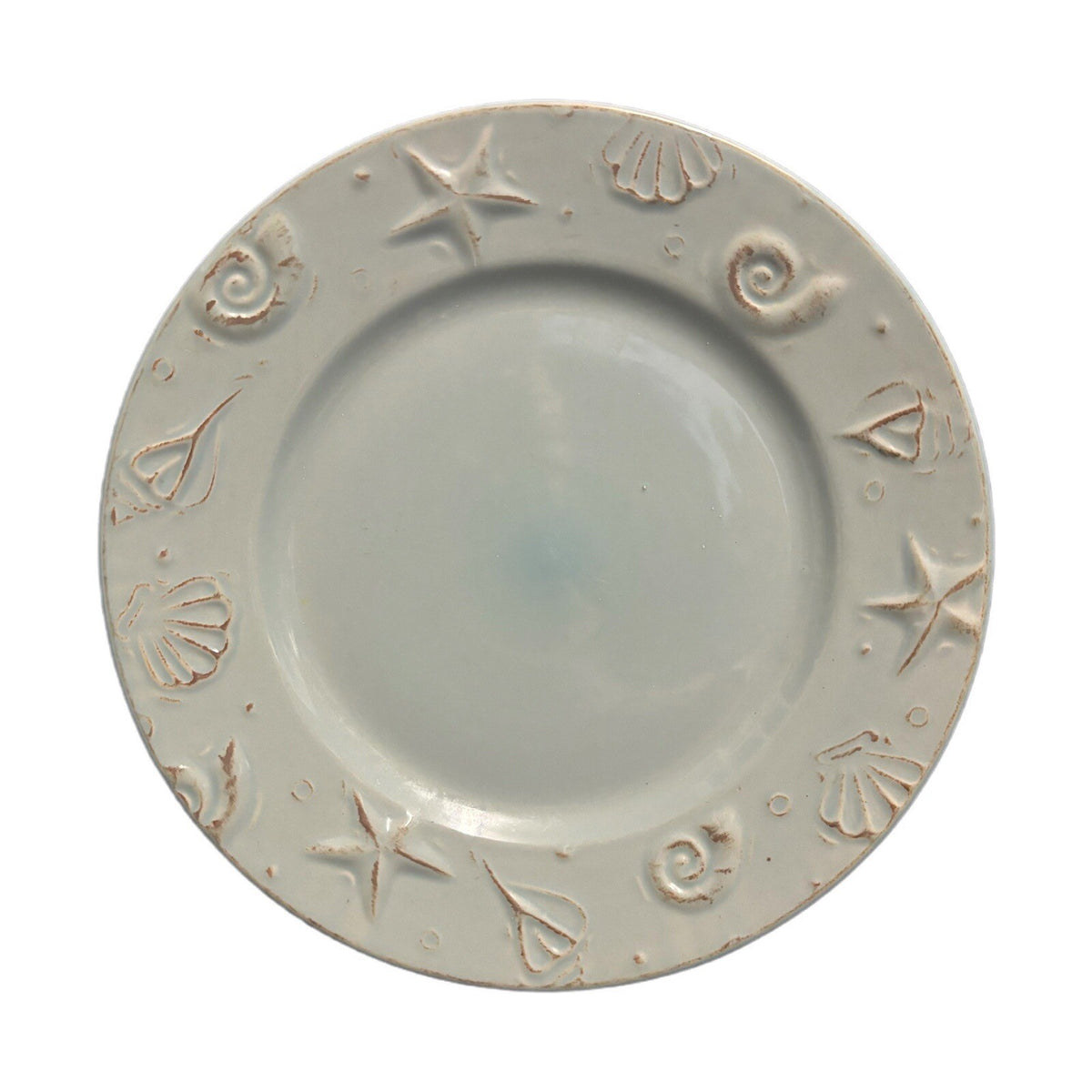 Thomson Pottery CAPE CODE 4-Salad Plates Blue Embossed Seashells Dessert Dishes