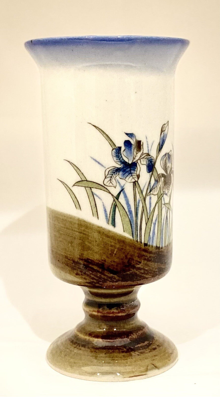 Vintage Otagiri Footed Pedestal Mug Iris Flowers Irish Cup Stoneware 5 1/2" H