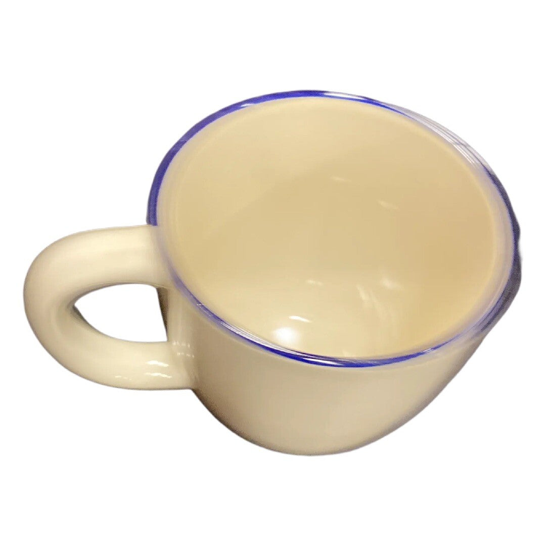 M Ware COLUMBUS Ceramic Coffee Mug White Floral Bouquet Tea Cup Blue Trim