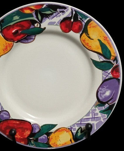 Gibson Designs CORNUCOPIA FRUIT 4-Bread & Butter Plates 6 3/8” D Fruit Border