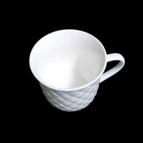 Gibson Designs ANTIQUE QUILT 3-Flat Cups & Saucers 8 oz White Embossed Quilt Rim