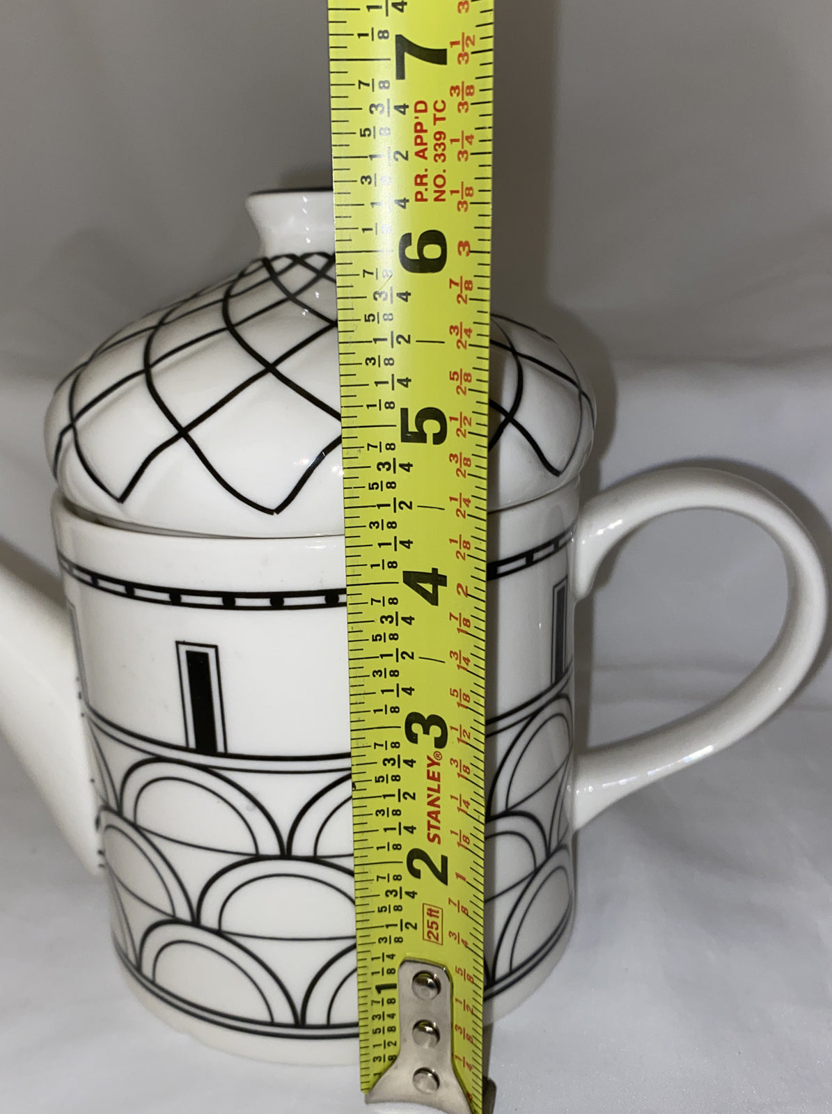 Grace’s Tea-ware Ceramic Teapot With Lid  Abstract Black & White 6 1/4”H