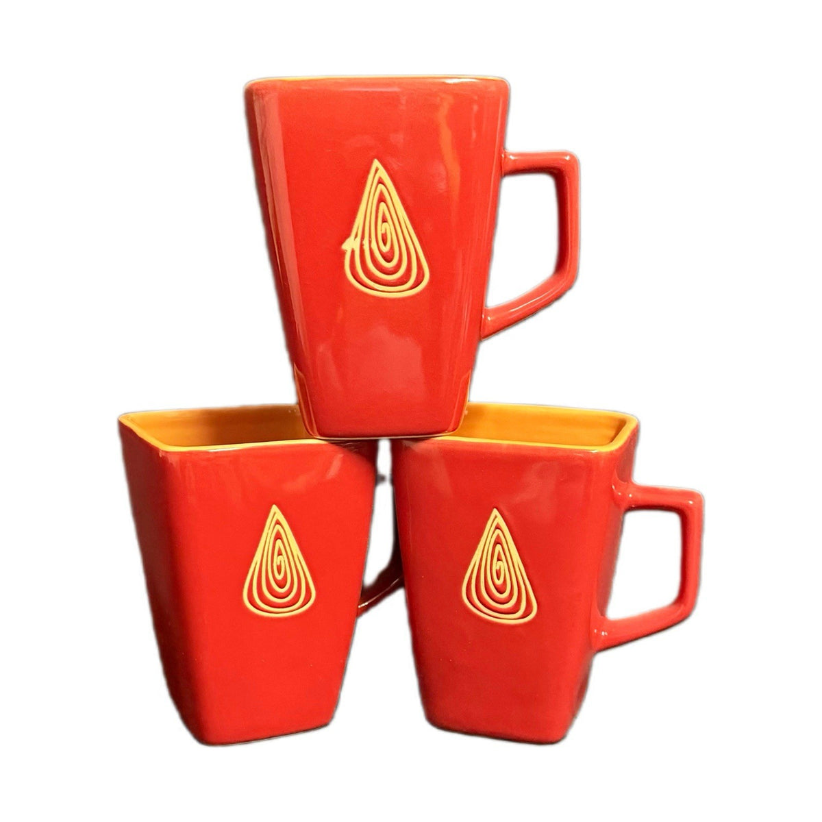 Disaronno Red Square Mugs Set of 3 Orange Interior Barware Coffee Cups
