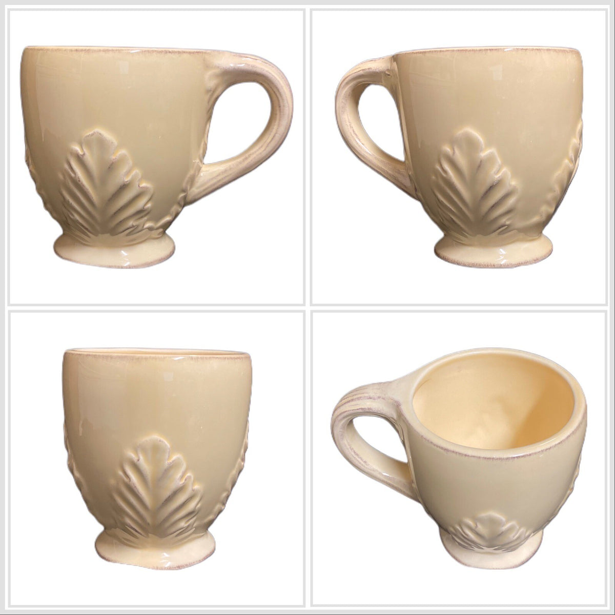 Enesco COUNTRY GATE Mug Yellow Embossed Leaves Footed Cup Coffee Tea Ceramic