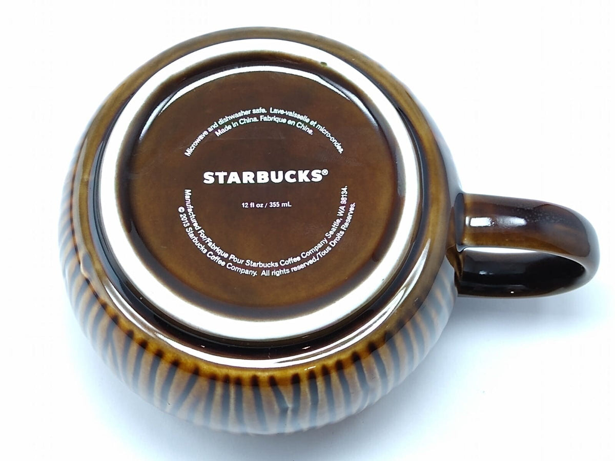 STARBUCKS Coffee Mug Coconut Shape Ribbed 2013 Ceramic Tea Cup Hot Chocolate
