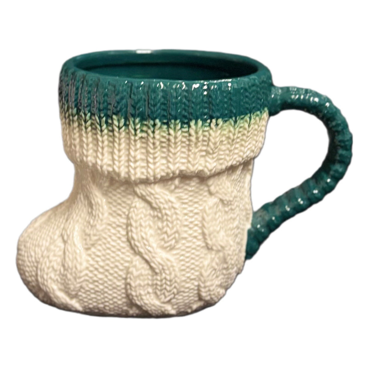 Anthropologie 2-Mugs CABLE KNIT Design Winter Holiday Boot Shape Coffee Tea Cups