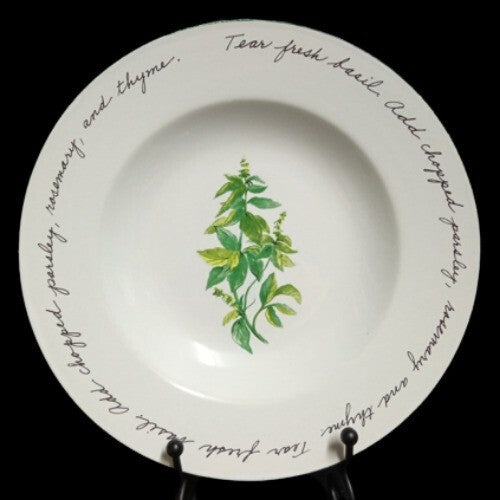 Gibson Designs HERB GARDENS 4-Rim Soup Bowls 8 ½” D Words On Rim Pasta Dish