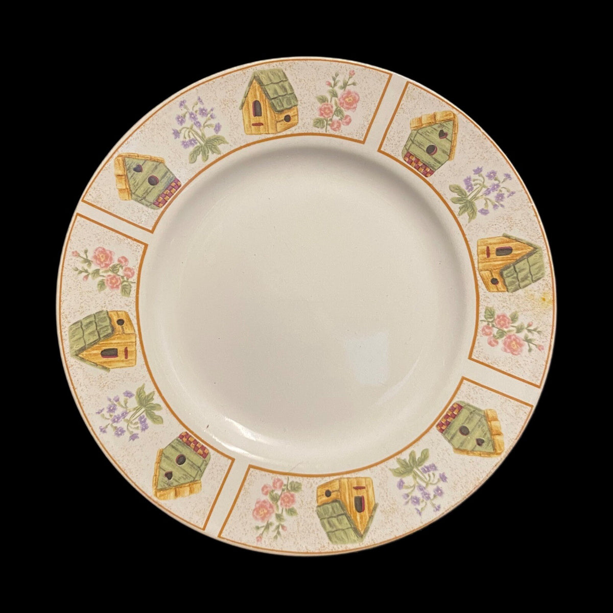 Gibson Designs AVIARA 5-Dessert Plates Yellow Green Bird Houses Bread & Butter