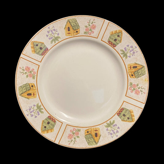 Gibson Designs AVIARA 5-Dessert Plates Yellow Green Bird Houses Bread & Butter