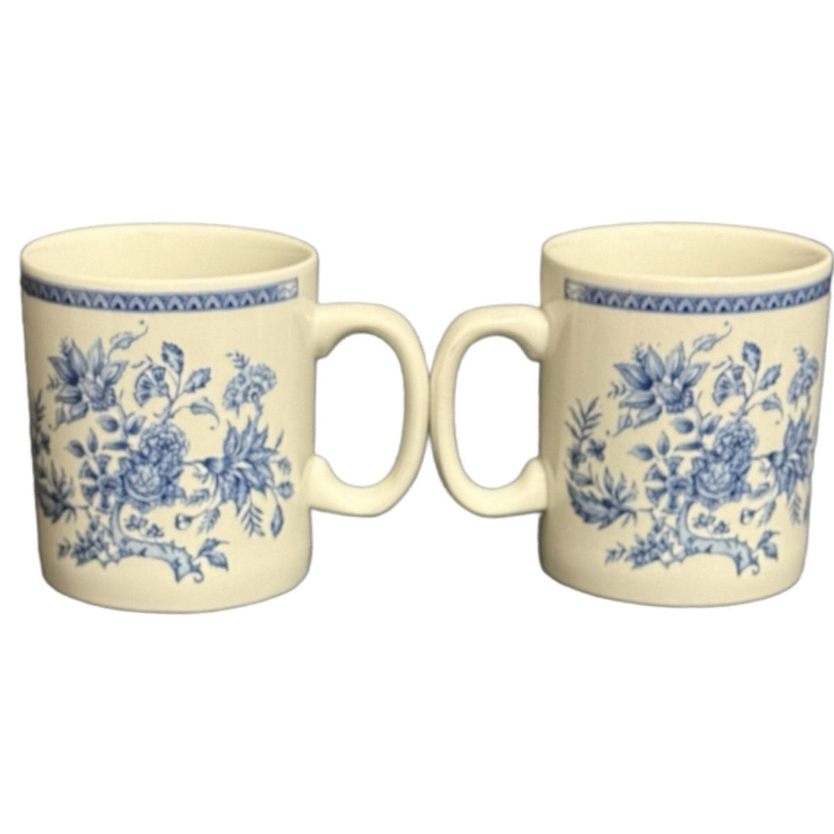 Set of 2 Churchill Indian Tree Blue Floral Mugs England Ironstone 10 oz Cups