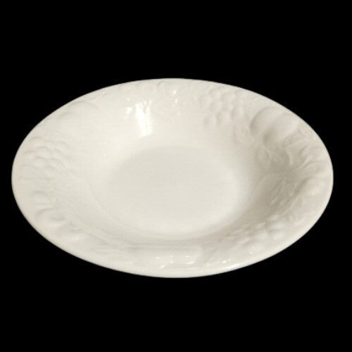 Gibson Designs FLOURISH 2-Soup Bowls 8 1/8” D White Embossed Fruit Border Coupe
