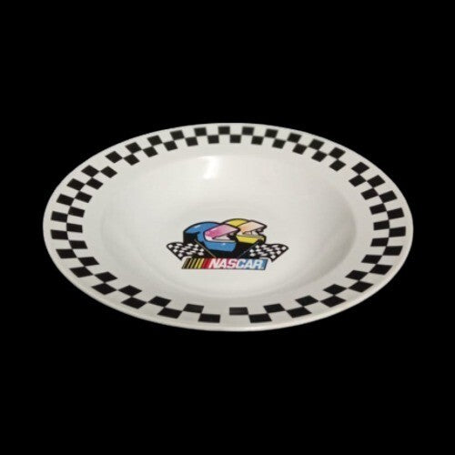 Gibson Designs NASCAR 3-Rim Soup Bowls 9 1/8”D Black White Checkered Nascar Logo