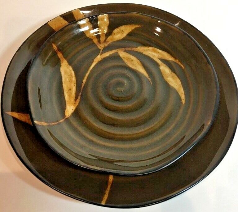 Pier 1 Imports DAKARA Brown 3 Pc. Place Setting Hand Painted Stoneware Set for 1