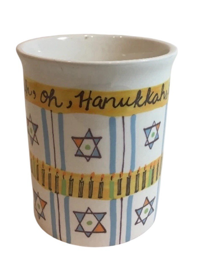 At Home Oh Hanukkah Large Mugs Set of 2 4 3/4” Star of David Ceramic Cups
